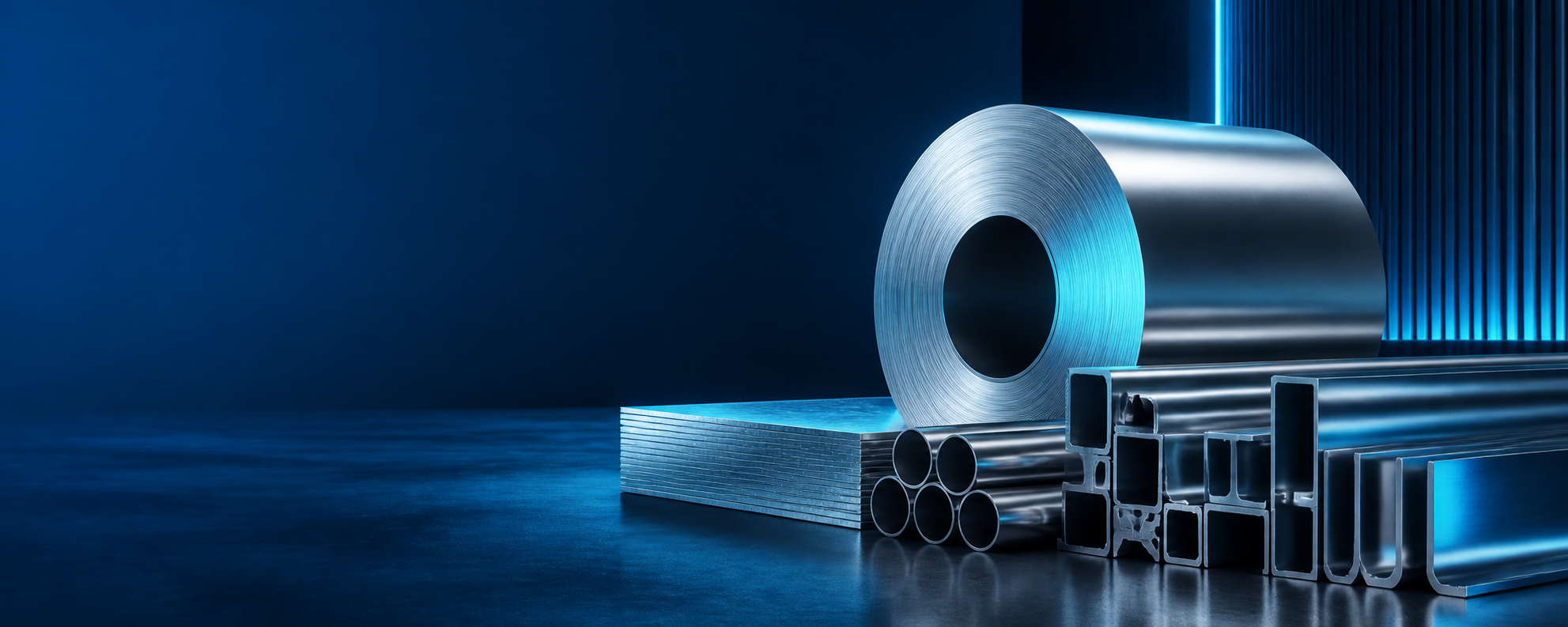 Alüminyum, galvaniz ve paslanmaz metal ürün kompozisyonu