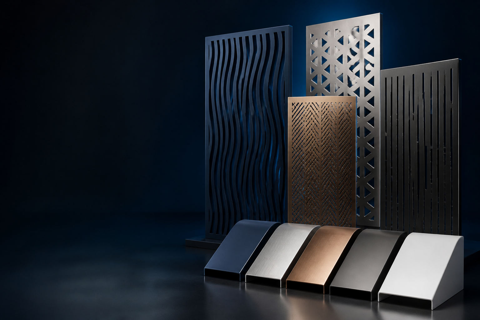 Farklı yüzey ve geometrilerde dekoratif metal panel örnekleri