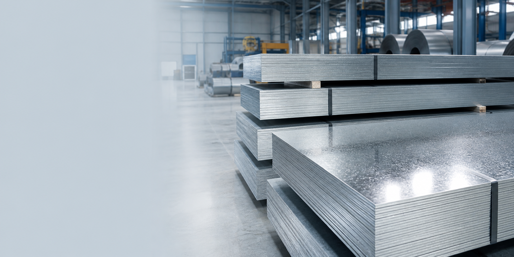 Modern metal servis merkezinde galvaniz levha istifleri