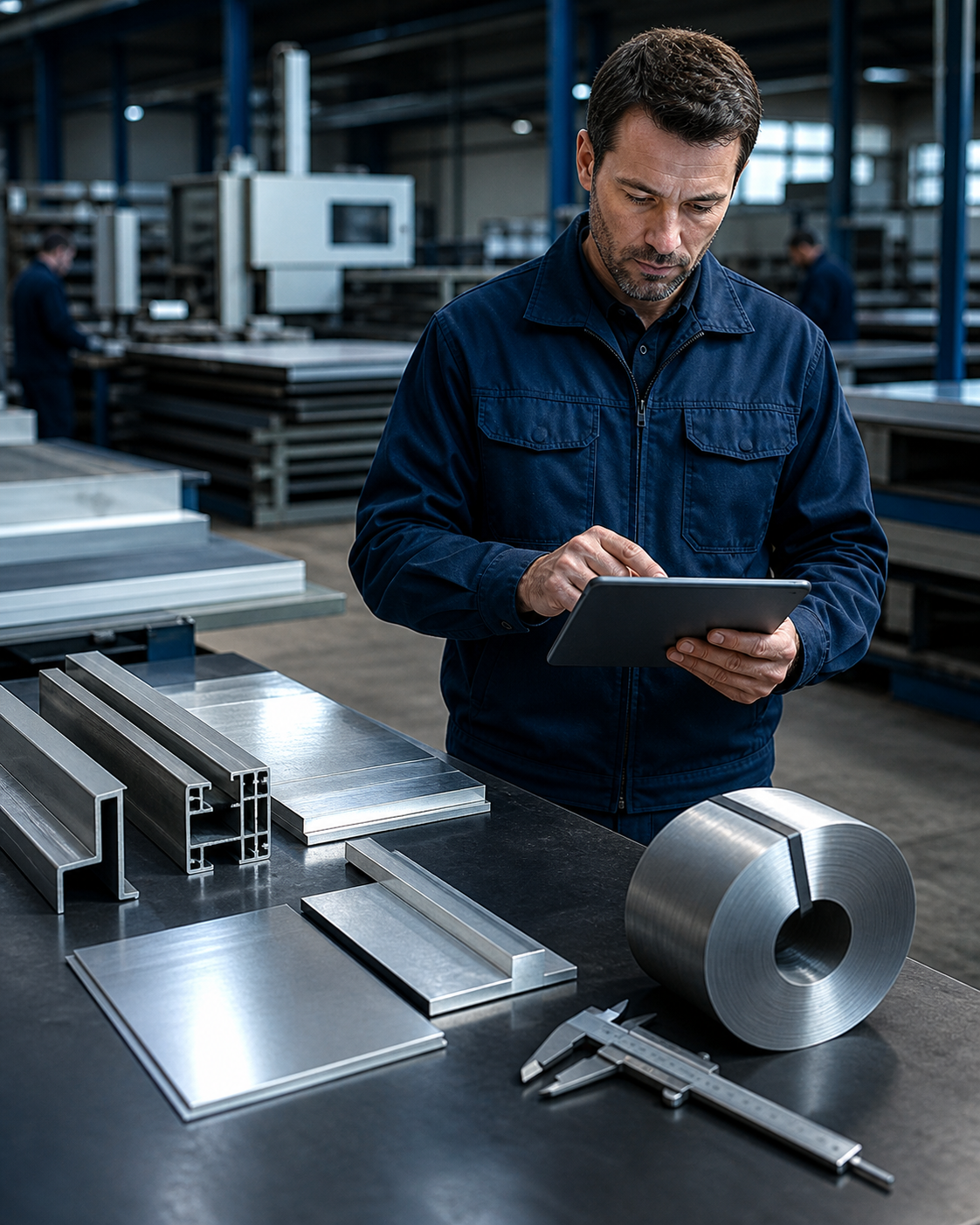 Metal malzeme örnekleri teknik ölçüm için hazırlanıyor