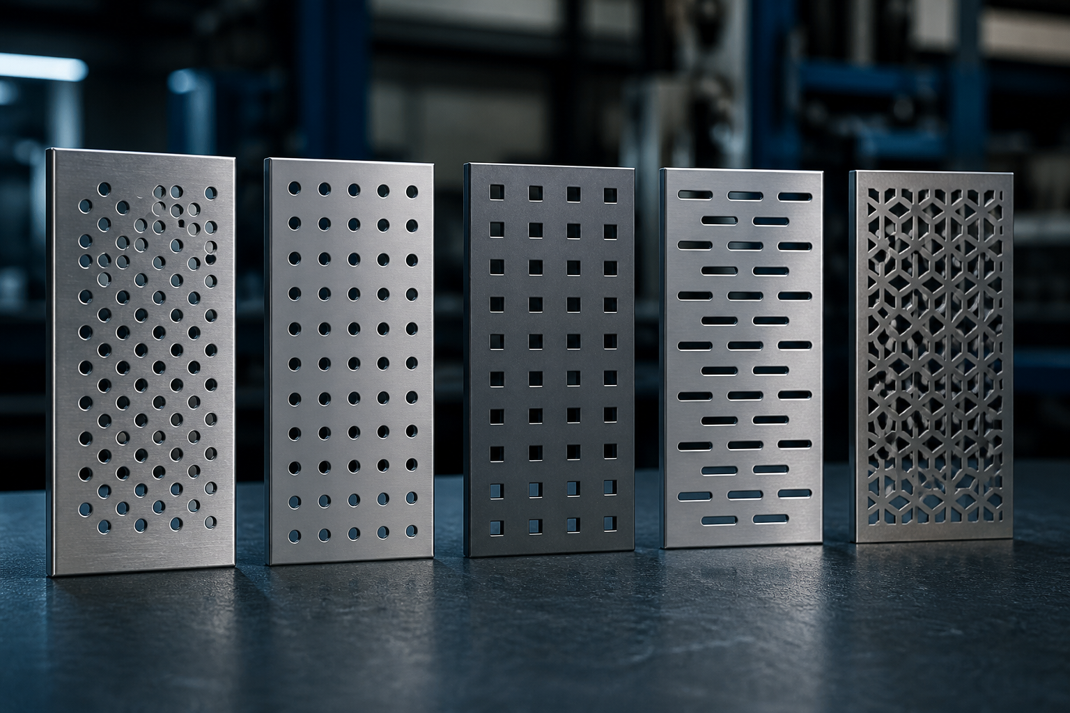 Farklı delik geometrilerine sahip metal numune panelleri