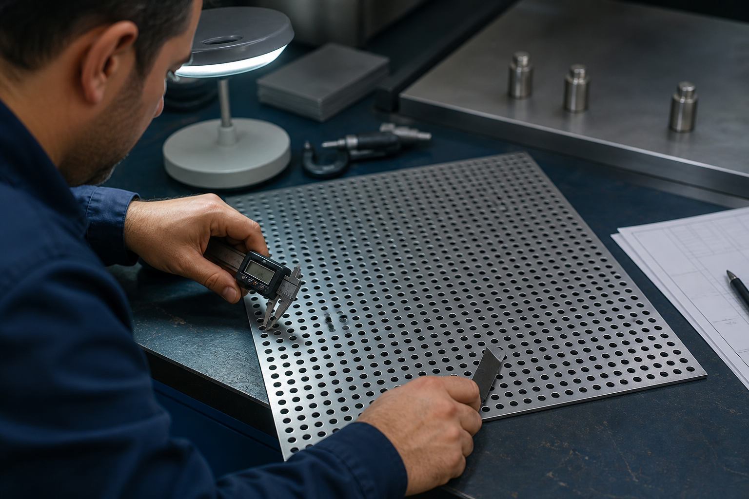 Delikli metal panelde dijital ölçü ve çapak kontrolü