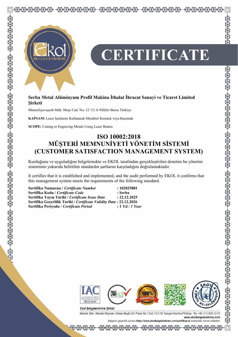 ISO 10002:2018 Müşteri Memnuniyeti Yönetim Sistemi