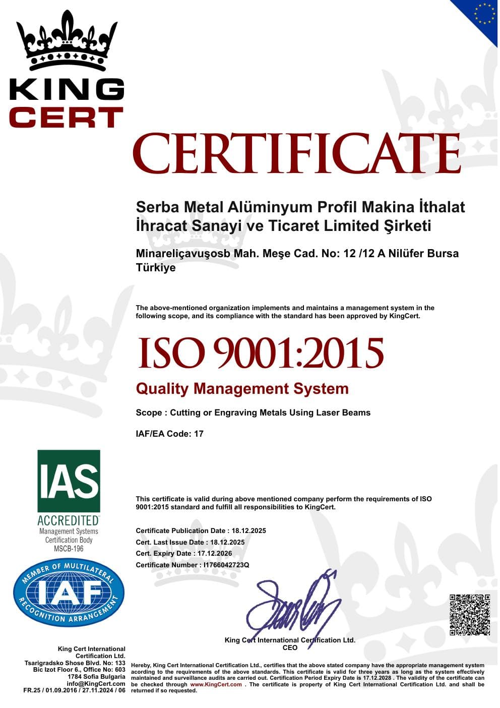ISO 9001:2015 Kalite Yönetim Sistemi