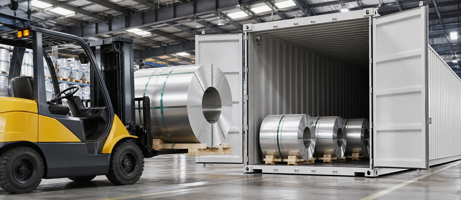 Forklift, konteyner ve metal rulo sevkiyatı