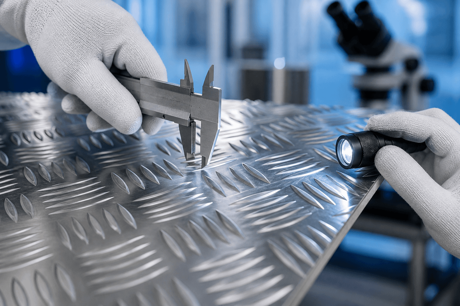 Prüfung von Riffelhöhe und Blechdicke beim Aluminium-Riffelblech