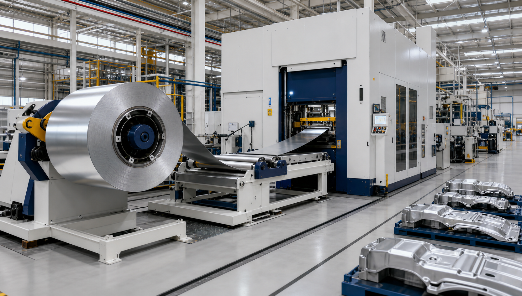 Otomotiv pres hattına beslenen galvaniz çelik rulo