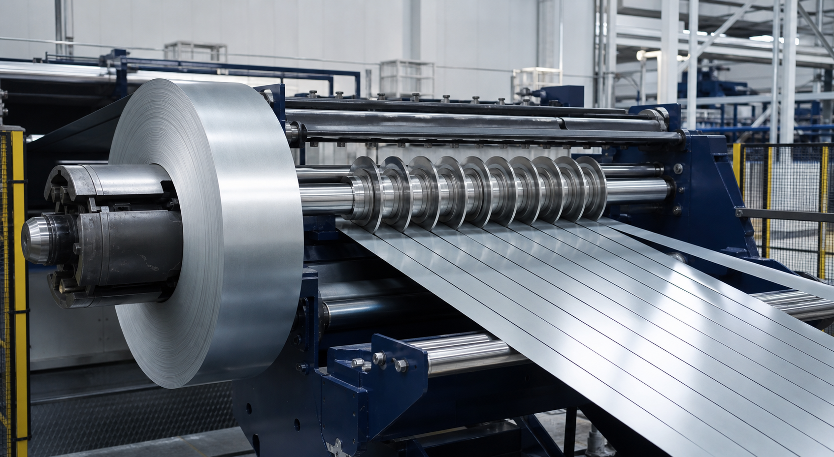 Galvaniz rulonun hassas bıçaklarla farklı genişliklerde dilinmesi