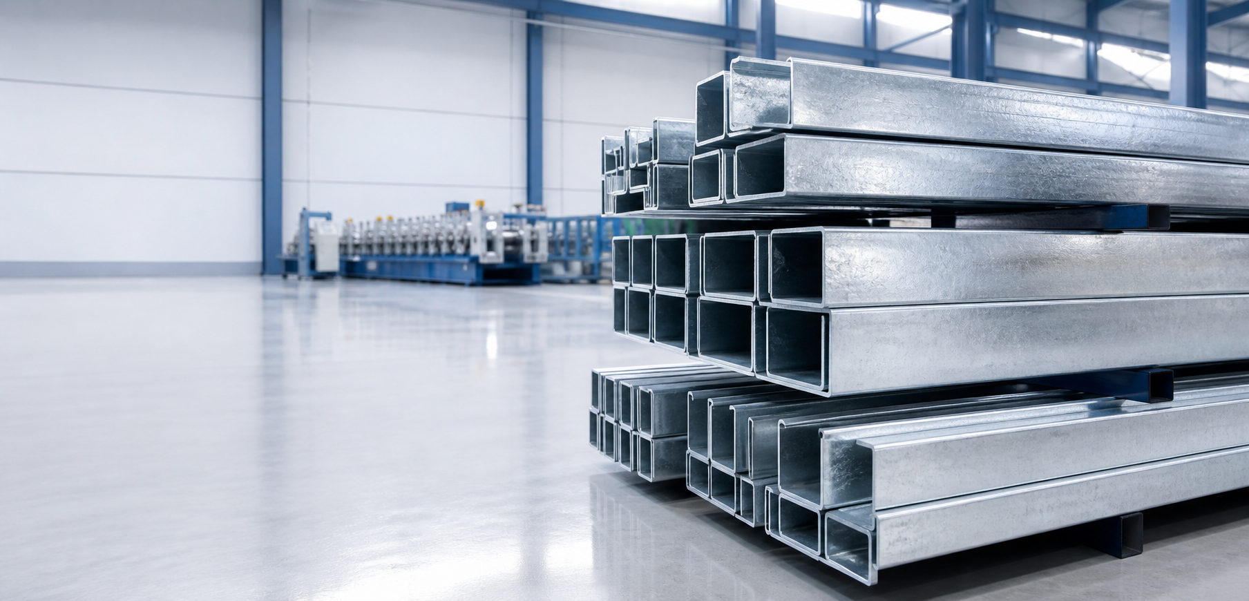 Modern metal servis merkezinde galvaniz C ve U profil stokları
