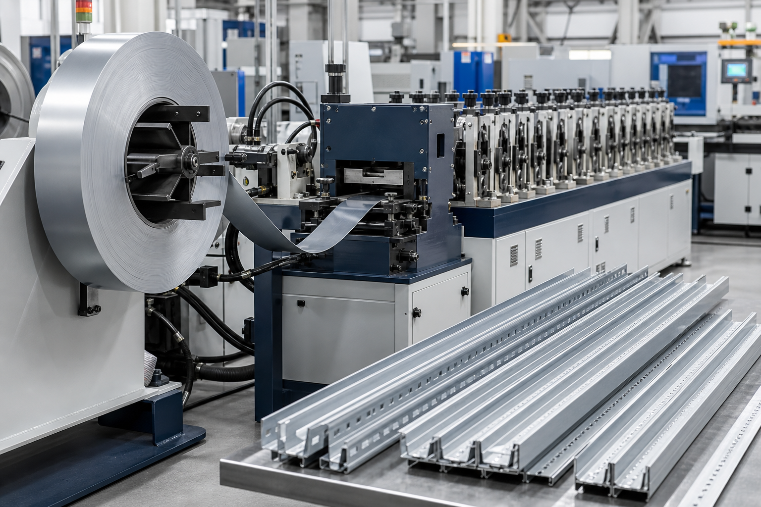 Galvaniz şeritten elektrik pano rayı üreten otomatik hat